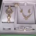 Luxury Ladies Gold Pearl & Diamond Jewelry Set – Watch, Necklace, Bracelet, Earrings & Ring