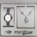 Ladies Silver Crystal Artificial Jewelry Set – Watch, Necklace, Earrings, Bracelet & Ring