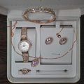 Ladies Rose Gold & Pink Crystal Artificial Jewelry Set – Watch, Necklace, Earrings, Bracelet & Ring