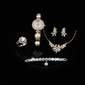 Luxury Ladies Gold Pearl & Diamond Jewelry Set – Watch, Necklace, Bracelet, Earrings & Ring