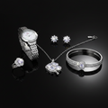 Ladies Silver Crystal Artificial Jewelry Set – Watch, Necklace, Earrings, Bracelet & Ring