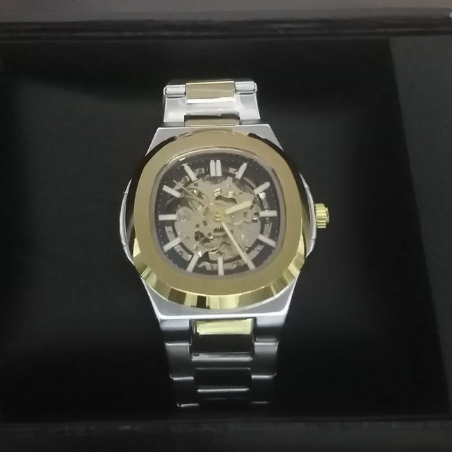 Two Tone Skeleton Automatic Watch – Gold & Silver
