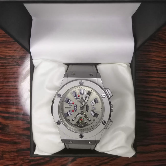 Silver Skeleton Chronograph – Tourbillon & Gray Strap