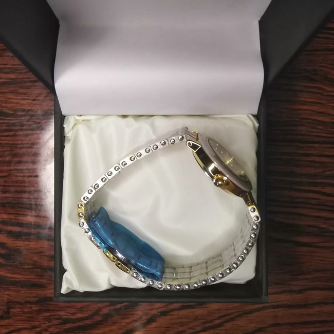 Fitron Ladies White Ceramic – Two Tone Gold & Scratchless Stone Bracelet Watch