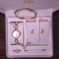 Luxury Ladies Gold Pearl & Diamond Jewelry Set – Watch, Necklace, Bracelet, Earrings & Ring