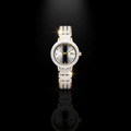 Fitron Ladies White Ceramic – Two Tone Gold & Scratchless Stone Bracelet Watch