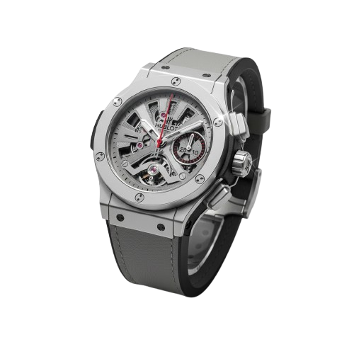 Silver Skeleton Chronograph – Tourbillon & Gray Strap