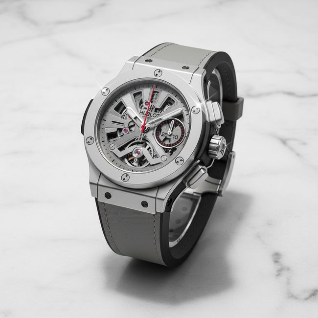 Silver Skeleton Chronograph – Tourbillon & Gray Strap