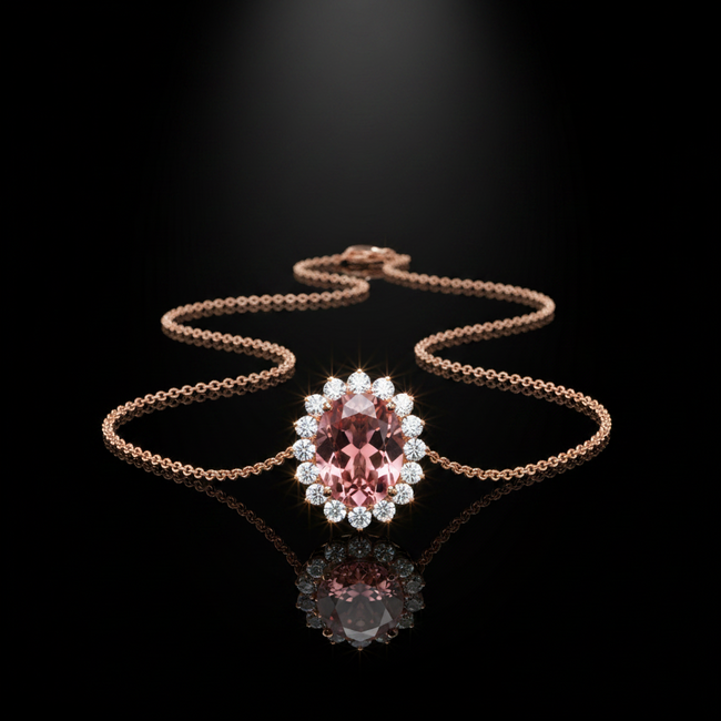 Ladies Rose Gold & Pink Crystal Artificial Jewelry Set – Watch, Necklace, Earrings, Bracelet & Ring