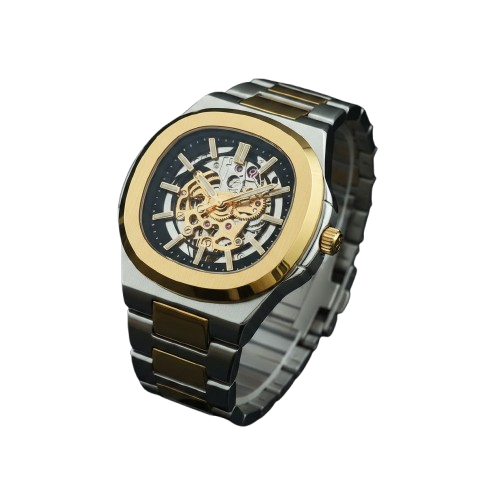 Two Tone Skeleton Automatic Watch – Gold & Silver