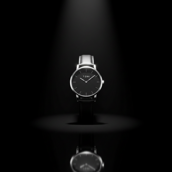 TOMI Minimalist Watch – Black Dial Gift Set (Watch + Wallet + Pen)