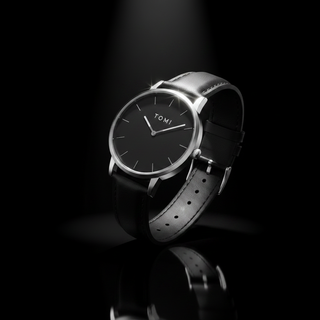TOMI Minimalist Watch – Black Dial Gift Set (Watch + Wallet + Pen)